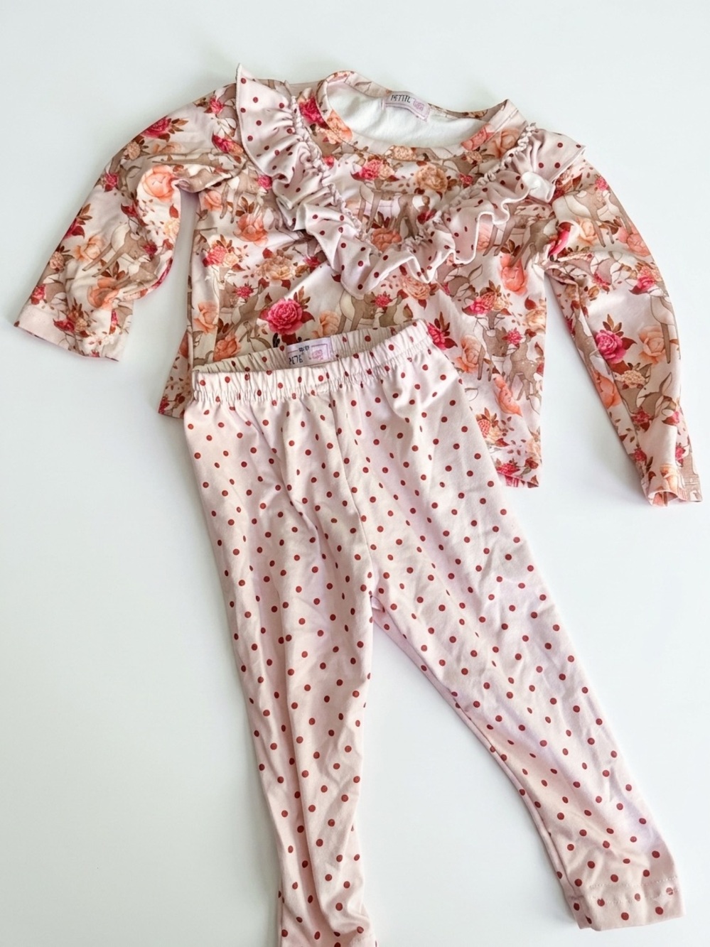 Girls Floral Deer Ruffle Set - Pink
